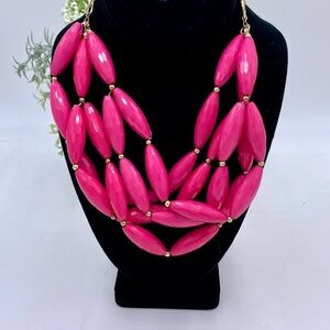 Amrita Singh Statement Multi-Strand Hot Pink Beads‎ and Gold Tone Chain Necklace